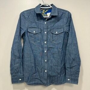J Mclaughlin Chelsea Blouse XS NWT $188 Chambray Blue Cotton Button Down Collar